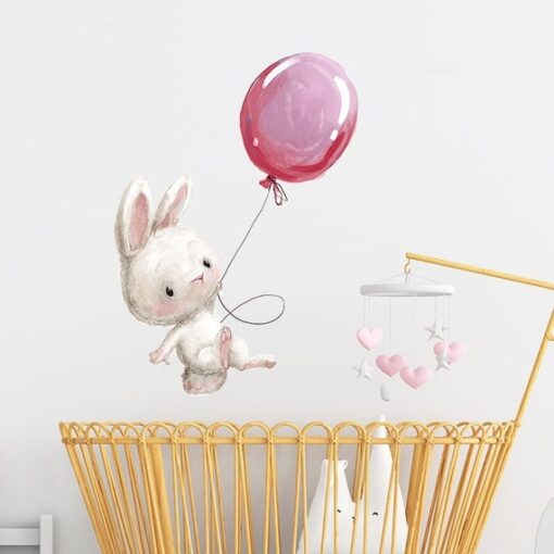 Sticker Chambre Fille - Lapins Ballons Roses