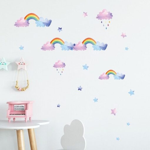 Stickers Chambre Bébé - Arc en Ciel, Nuages et Etoiles