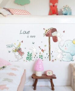 Stickers Chambre Bébé - Eléphant et Petits Lapins Courrier