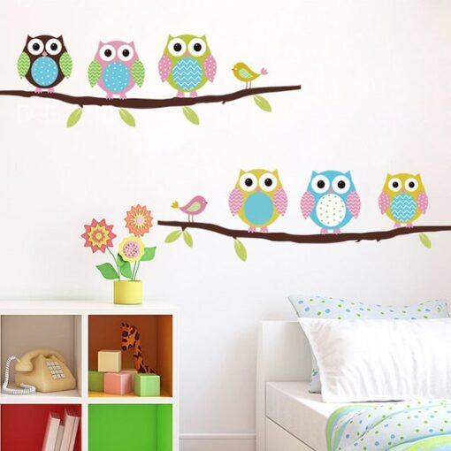 Stickers Chambre Bébé - Hiboux et Oiseaux Mignons sur des Branches