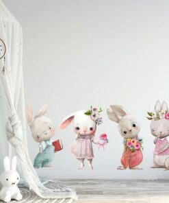 Stickers Chambre Bébé - Lapins Mignons Fleurs Stickers Chambre Bébé - Lapins Mignons Fleurs