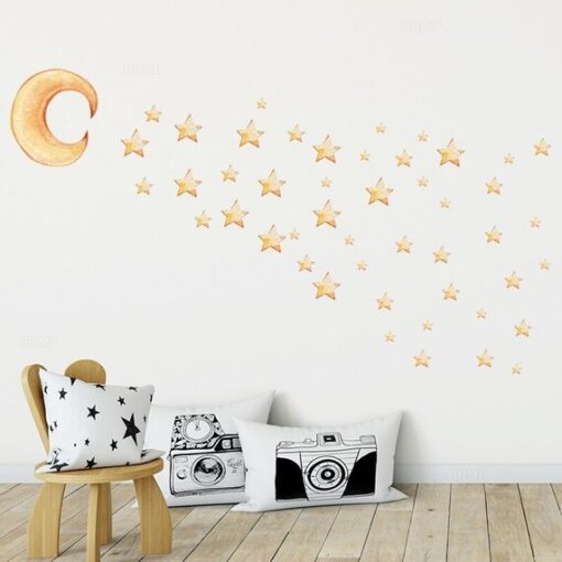 Stickers Chambre Bébé - Lune Jaune et Etoiles