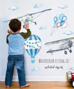 Stickers Chambre Bébé - Montgolfières Bleues et Avions