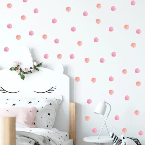 Stickers Chambre Bébé - Ronds Points Formes Aquarelle Rose