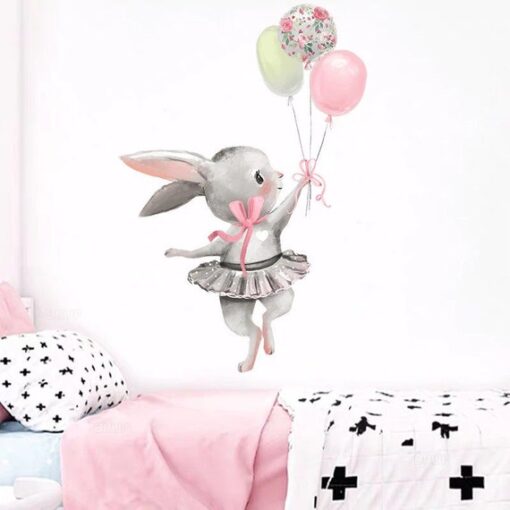 Stickers Chambre Fille - Lapin Danseuse avec 3 Ballons