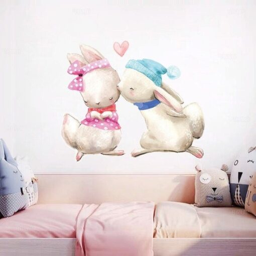 Stickers Chambre Fille - Lapins Bisous