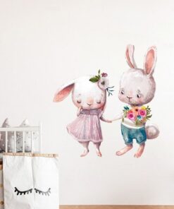 Stickers Chambre Fille - Lapins Mignons Bouquet de Fleurs Stickers Chambre Fille - Lapins Mignons Bouquet de Fleurs