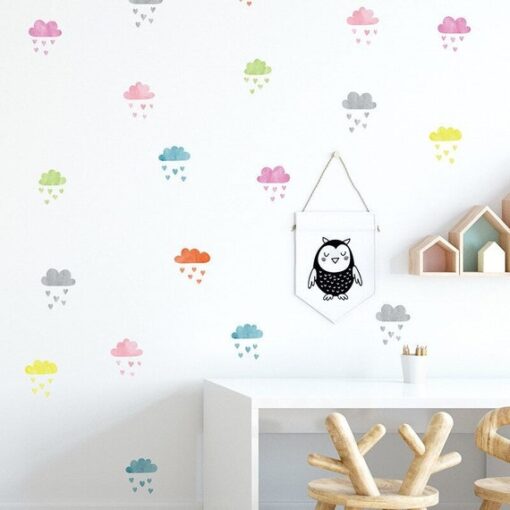 Stickers Chambre Fille - Nuages Pluie Coeur Forme