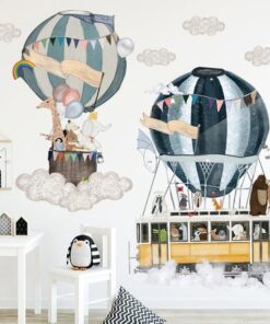 Stickers Chambre Garçon - 2 Montgolfières Bleues Animaux du Cirque