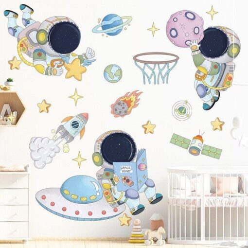 Stickers Chambre Garçon - Astronautes dans l'Espace, Planètes Système Solaire