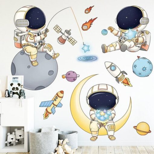 Stickers Chambre Garçon - Astronautes dans l'Espace avec Fusées