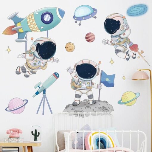Stickers Chambre Garçon - Astronautes et Fusées dans l'Espace - Planètes Univers
