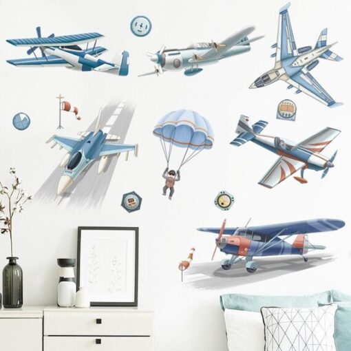 Stickers Chambre Garçon - Avions et Parachutiste