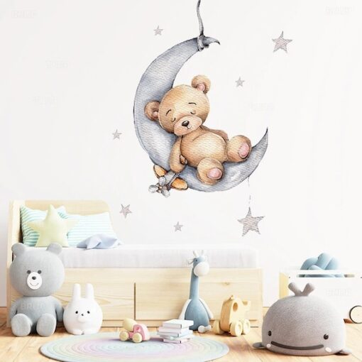 Stickers chambre Garçon - Ours qui dort sur la Lune