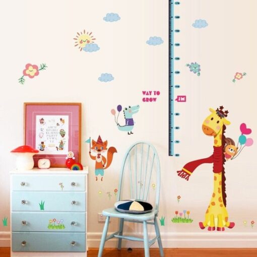 Toise Murale Sticker Bébé - Girafe Écharpe Rouge