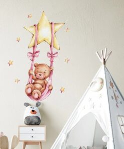 Stickers Chambre Garçon - Ours qui dort sur la Lune Stickers Chambre Garçon - Ours qui dort sur la Lune