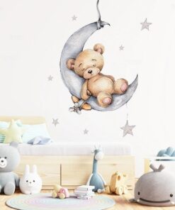 Sticker Chambre Fille - Ours qui dort sur la Lune Sticker Chambre Fille - Ours qui dort sur la Lune