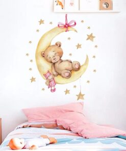 Stickers Chambre Garçon - Ours qui dort sur la Lune Stickers Chambre Garçon - Ours qui dort sur la Lune