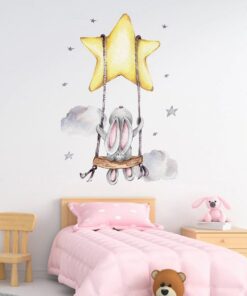 Sticker Chambre Bébé - Ours Balançoire Etoile
