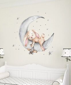 Stickers Muraux Chambre Fille - Elephant qui dort sur la Lune Stickers Muraux Chambre Fille - Elephant qui dort sur la Lune