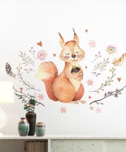 Sticker Chambre Fille - Biche Forêt Aquarelle