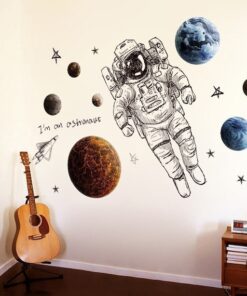 Alternative view of Stickers Chambre Garçon - Système Solaire Planètes Espace avec Astronaute