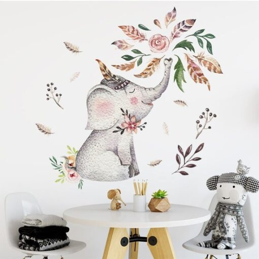 Stickers Chambre Bébé - Eléphant avec Fleurs