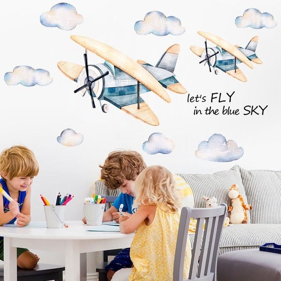 Mural Hibou paul pilot avion nuages aviateur garçon sticker