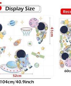 Stickers Chambre Garçon - Astronaute et Lune dans l'Espace, Fusée dans l'Univers