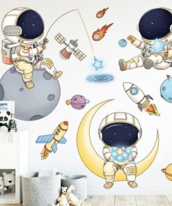 Alternative view of Stickers Chambre Garçon - Astronautes et Planètes dans le Système Solaire - Fusées dans l'Espace