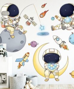 Alternative view of Stickers Chambre Garçon - Astronaute et Lune dans l'Espace, Fusée dans l'Univers