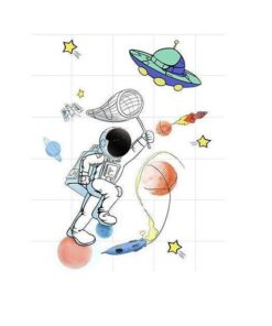 Alternative view of Stickers Chambre Garçon - Astronautes dans l'Espace, Chien dans l'Univers avec Fusée