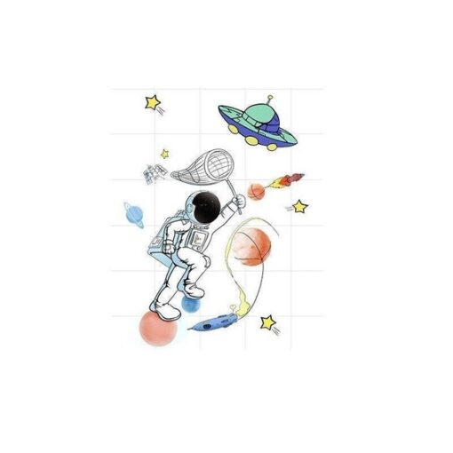 Stickers Chambre Garçon - Astronaute dans l'Espace, Fusée et Soucoupe