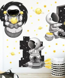 Stickers Chambre Garçon - Astronautes et Planètes dans le Système Solaire - Fusées dans l'Espace