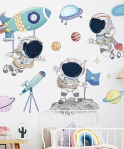 Stickers Chambre Garçon - Astronaute et Lune dans l'Espace, Fusée dans l'Univers