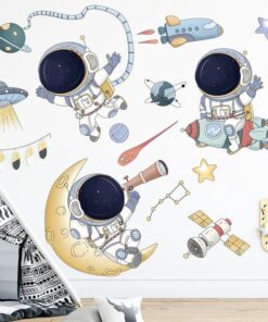 Stickers Chambre Garçon - Astronaute et Lune dans l'Espace, Fusée dans l'Univers