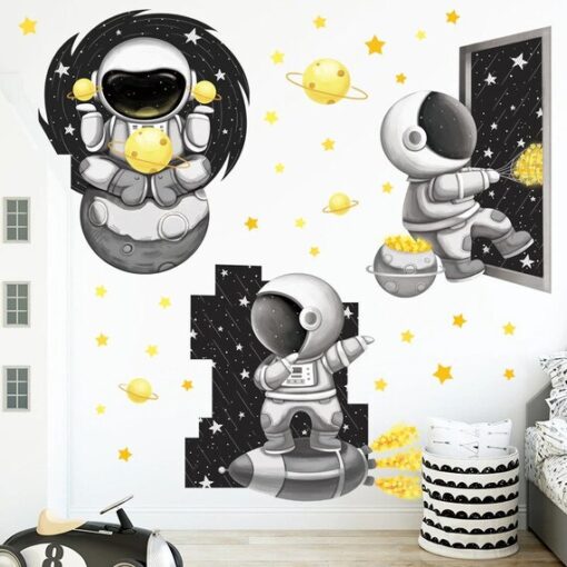 Stickers Chambre Garçon - Astronautes dans l'Espace - Fusée et Etoiles