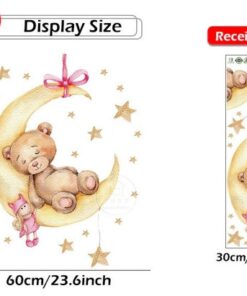 Stickers Chambre Garçon - Petit Ours qui dort sur la Lune Bleue Stickers Chambre Garçon - Petit Ours qui dort sur la Lune Bleue