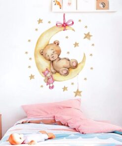 Stickers Chambre Fille - Petit Ours sur la Lune Rose Stickers Chambre Fille - Petit Ours sur la Lune Rose