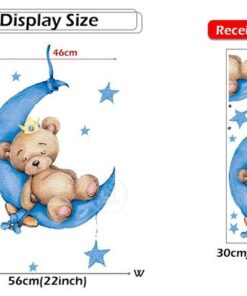 Stickers Chambre Garçon - Petit Ours qui dort sur la Lune Bleue Stickers Chambre Garçon - Petit Ours qui dort sur la Lune Bleue