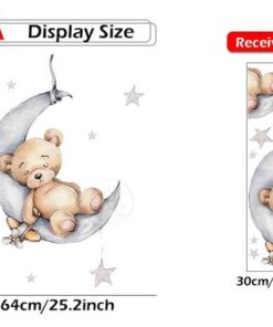Stickers Chambre Garçon - Petit Ours qui dort sur la Lune Bleue Stickers Chambre Garçon - Petit Ours qui dort sur la Lune Bleue
