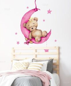 Alternative view of Stickers Chambre Garçon - Petit Ours qui dort sur la Lune Bleue