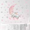 Stickers Chambre Fille - Petit Eléphant qui dort sur la Lune et Etoiles