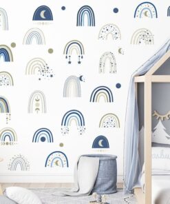 Stickers Chambre Bébé - Arc en Ciel Lune et Soleil Stickers Chambre Bébé - Arc en Ciel Lune et Soleil
