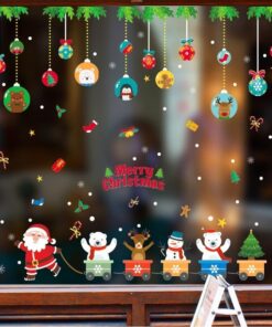 Stickers fenêtre Noël - Petit Lutin et Père Noël avec Flocons de Neige Stickers fenêtre Noël - Petit Lutin et Père Noël avec Flocons de Neige