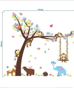 Sticker Chambre Bébé - Arbre Petits Singes et Animaux Sticker Chambre Bébé - Arbre Petits Singes et Animaux