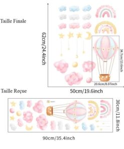 Stickers Chambre Fille - Montgolfière et Arc en Ciel Rose Stickers Chambre Fille - Montgolfière et Arc en Ciel Rose