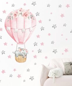 Alternative view of Stickers Chambre Fille - Petit Eléphant qui dort sur la Lune et Etoiles