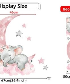 Stickers Chambre Fille - Petit Eléphant qui dort sur la Lune et Etoiles Stickers Chambre Fille - Petit Eléphant qui dort sur la Lune et Etoiles