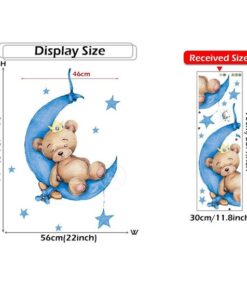 Stickers Chambre Bébé - Ourson Endormi sur Lune Bleue Stickers Chambre Bébé - Ourson Endormi sur Lune Bleue